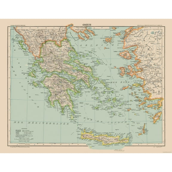 Historic Map - Greece - Schrader 1908 - 29.43 x 23 - Vintage Wall Art