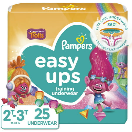 Pampers Easy Ups Girls Training Pants Jumbo Pack, Size 2T-3T (25ct)