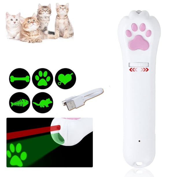 1 pieza (luz de proyección LED verde + láser) Puntero para gatos, juguete con luz LED recargable por USB para gatos y perros, herramienta de entrenamiento