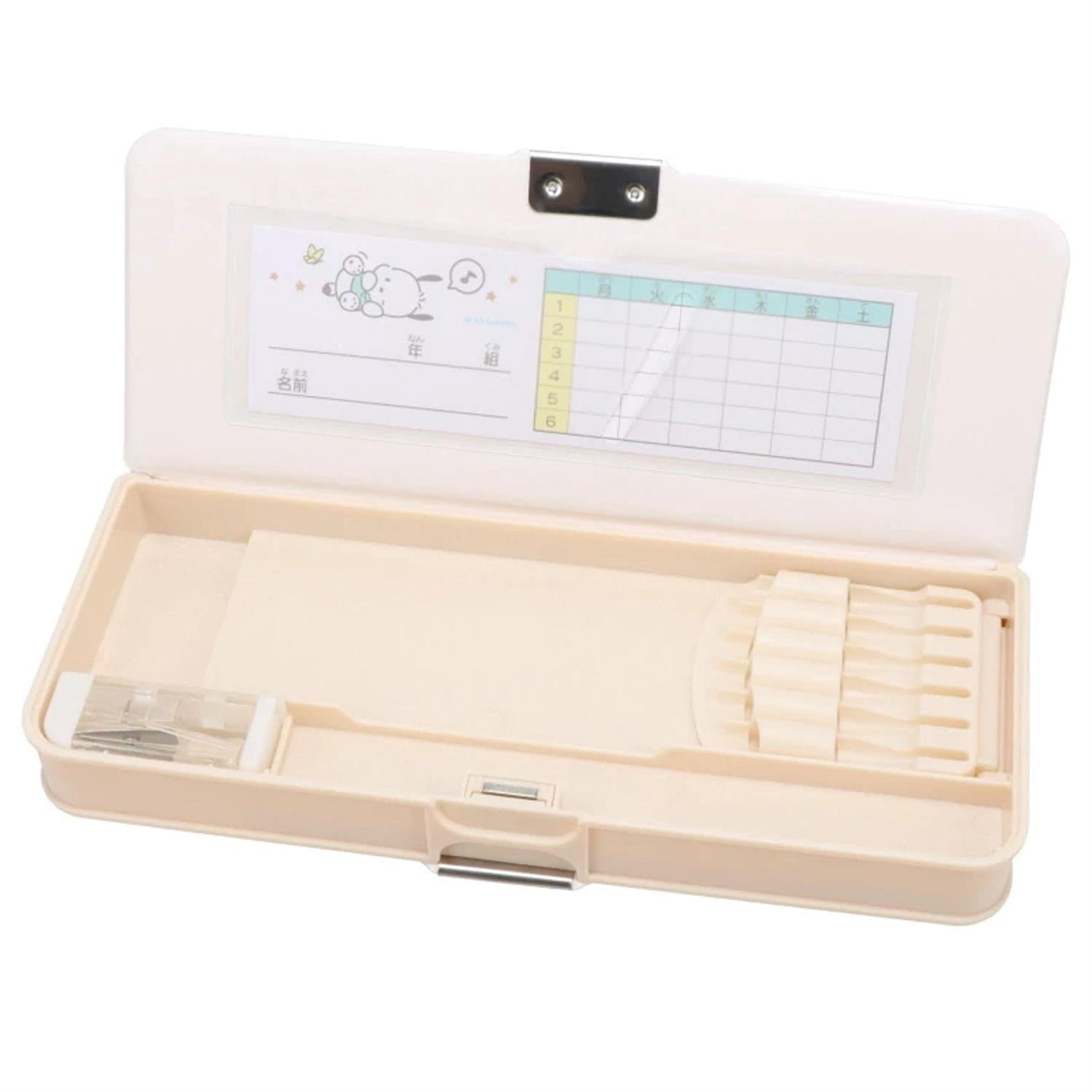 Sanrio Double-sided Open Pencil Case Pochacco - Taupe Check