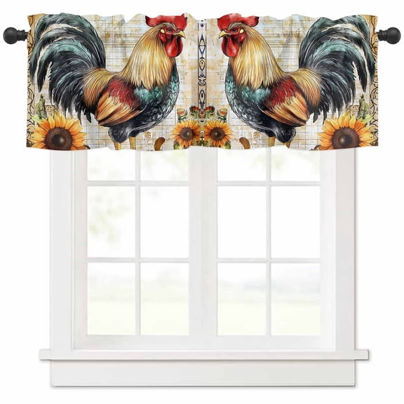 Vintage Rooster Valances for Windows Farmhouse Kitchen Curtains Valances Rod Pocket Valance Curtains for Kitchen Windows Retro Sunflower Pastoral Animals Window Valances for Bathroom Bedroom 54"x18"