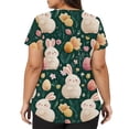 thumbnail image 4 of Women's Fashionable V-neck Short-sleeved Work Top With Double Side Slits And Pockets, Featuring Easter Bunny And Egg Prints. Sky Blue A XL, 4 of 5