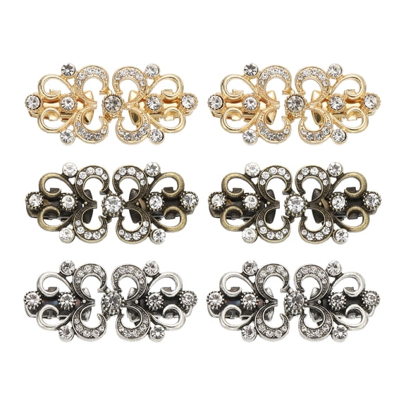 Uxcell Cloak Clasp Set, 6Pcs Alloy Vintage Sweater Clips with Rhinestone, Style 3