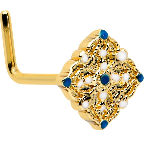 Body Candy Womens 20G 6mm 316L Steel Bright L Shaped Nose Ring Lacy Rhombus Nose Stud 1/4