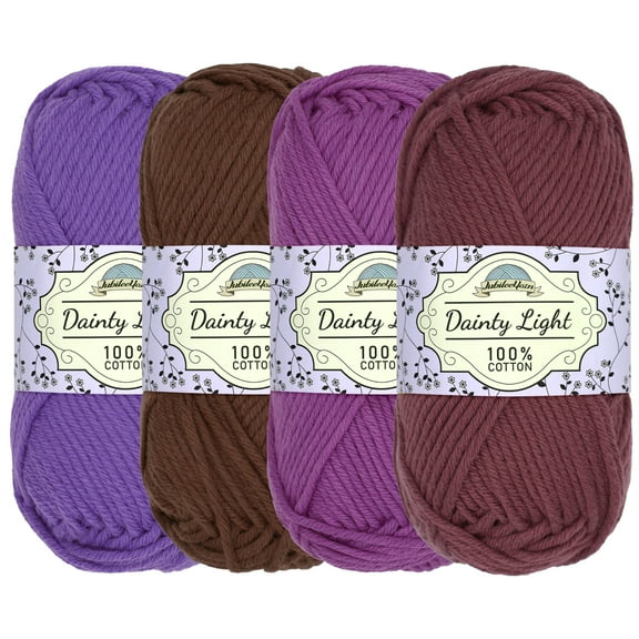 JubileeYarn Dainty Light Yarn - 100g/Skein Worsted Weight Cotton - Shades of Purple - 4 Skeins