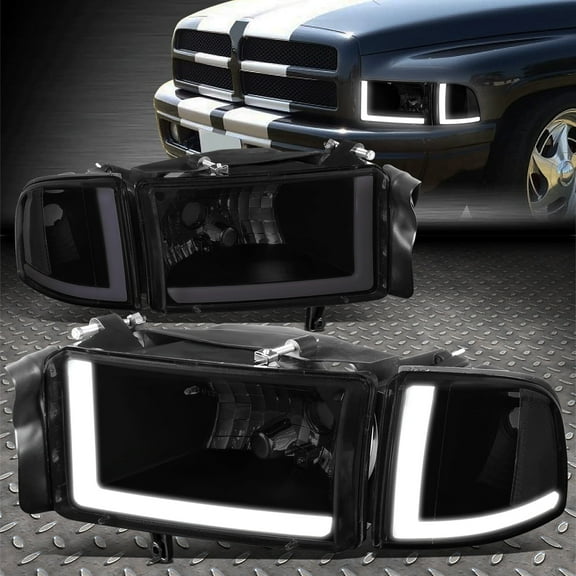 Nuvision Dual L-LED DRL Headlights for 94-02 Dodge Ram 1500 2500 3500 Black/Smoked/Clear