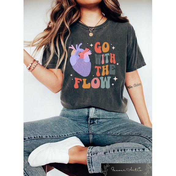 Go With The Flow Heart Shirt, Nurse Shirt, Cardiology Tee, Cardiac Nursing Gift, Cardiac Crew, Heart Flow Anatomy, Nurse Gift TH220518