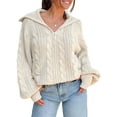thumbnail image 1 of Gupgi Sweaters for Women Trendy Zip Up Long Sleeve Solid Color Sweater Tops Fall Lapel Cable Knit Pullover, 1 of 6