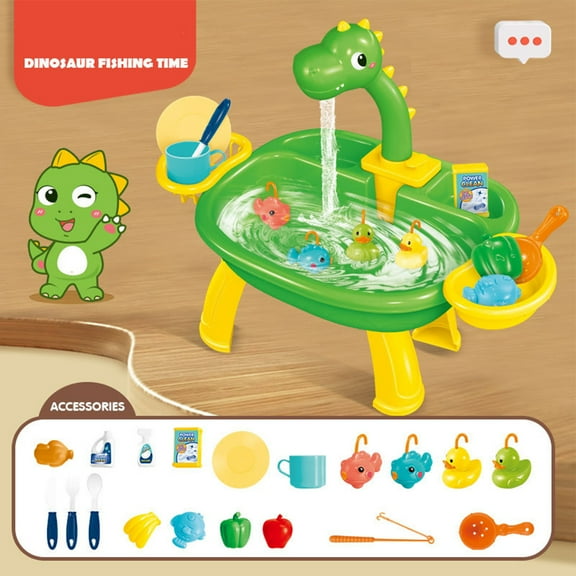 CSCHome Durable Unisex Toddlers Dinosaur Fishing Platform Water Table, Multicolor