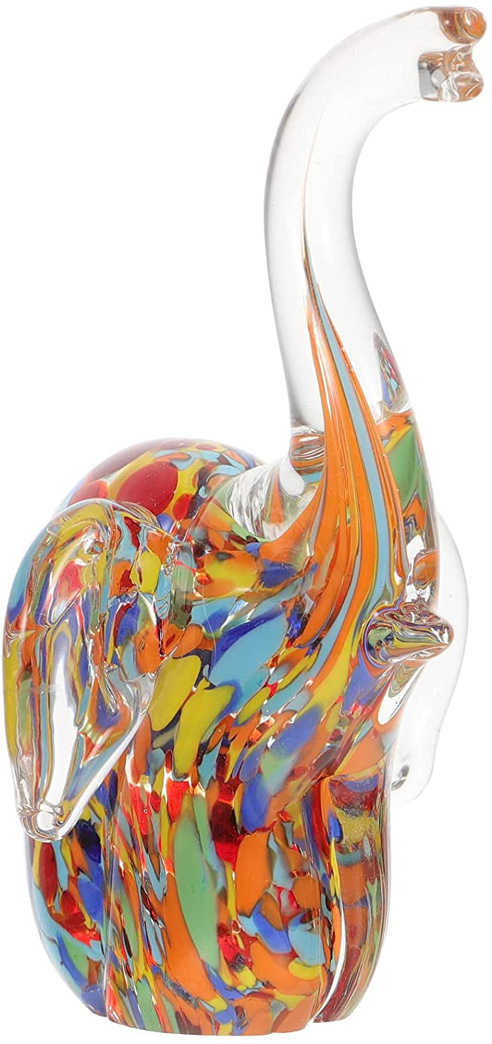 New 8" Hand Blown Art Glass Elephant Figurine Sculpture Multicolor 