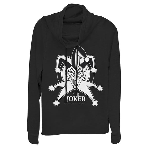 Junior's Batman Joker Emblem  Cowl Neck Sweatshirt Black X Small