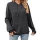 thumbnail image 2 of Sudadera con Capucha de Punto Acanalado para Mujer, Sudaderas Extragrandes con Bolsillo Tipo Canguro, Tops Casuales Holgados con Cordón Gris Oscuro M, 2 of 7