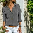 thumbnail image 2 of Jkety Gauze Tops for Women Womens Long Sleeve Button Down Cotton Linen Shirt Blouse Loose Fit Casual V-Neck Tops Grey,L, 2 of 5