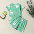 thumbnail image 5 of Toddler Easter Outfit Boy Short Sleeve Funny Bunny Suit Cute Cartoon Graphic Tees Roller Rabbit Pajamas Casual Crewneck Tops and Short Pants 2 PC Sets Kids Clothes Green 5-6 Years, 5 of 7