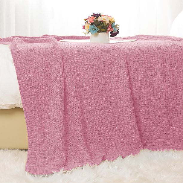 Super Soft 100 Cotton Cable Knit Throw Blanket For Sofa Couch Bed Dirty Pink 130 X 150 Cm Walmart Com Walmart Com