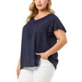 thumbnail image 1 of Women's Plus Size Blouse V Neck Lace Panel Bell Short Sleeve Summer Top, 1 of 7