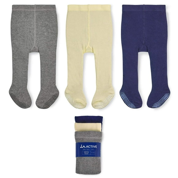 LA ACTIVE Baby Girl Tights Warm Cotton Leggings Tights, Non-Skid Seamless Cable Knit Stockings for 0 Months - 3 Months Infant Toddler, Grey & Cream & Navy-3 Pairs