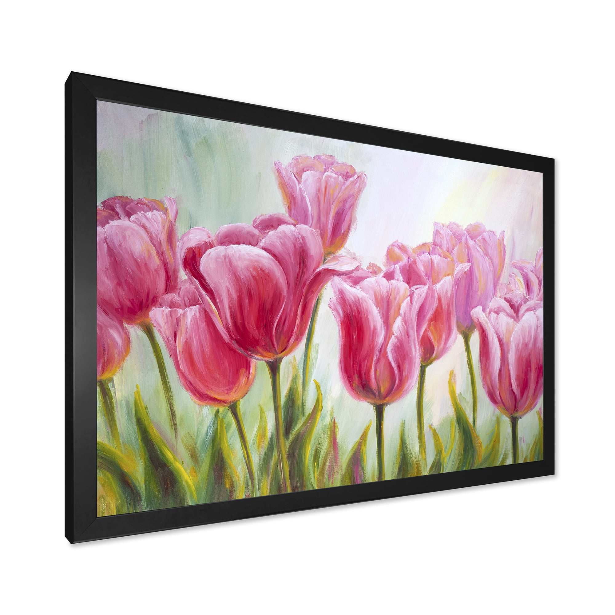 Designart 'Blossoming Red and Pink Tulips Flowers ' Traditional Framed Art Print
