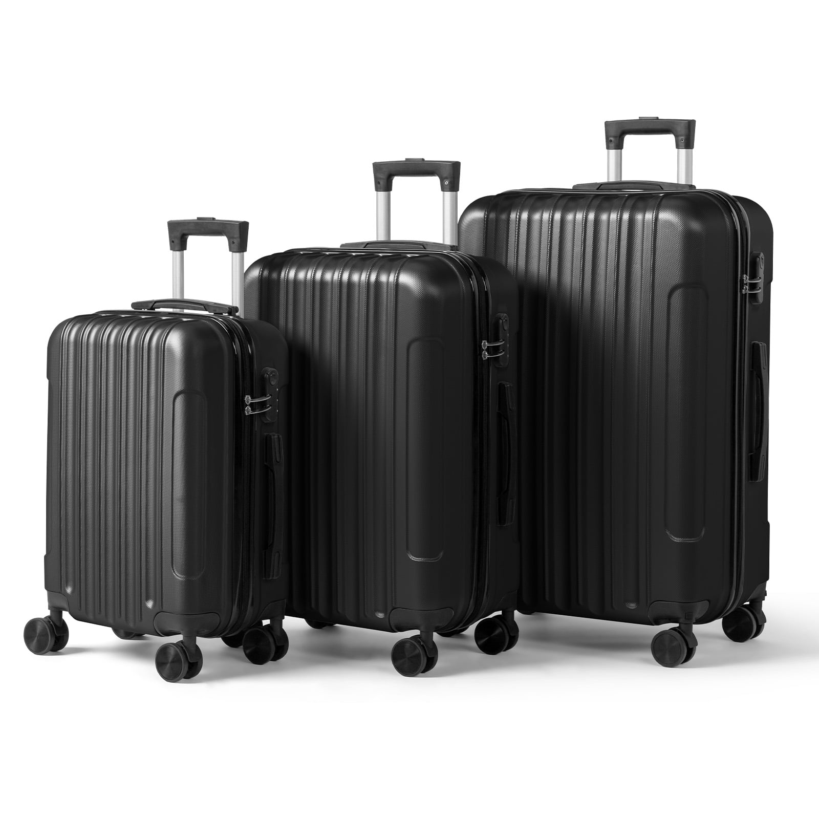 20in 24in 28in 3PCS Suitcase Set Vertical Striped Frosted Case ABS Trolley Case, Black