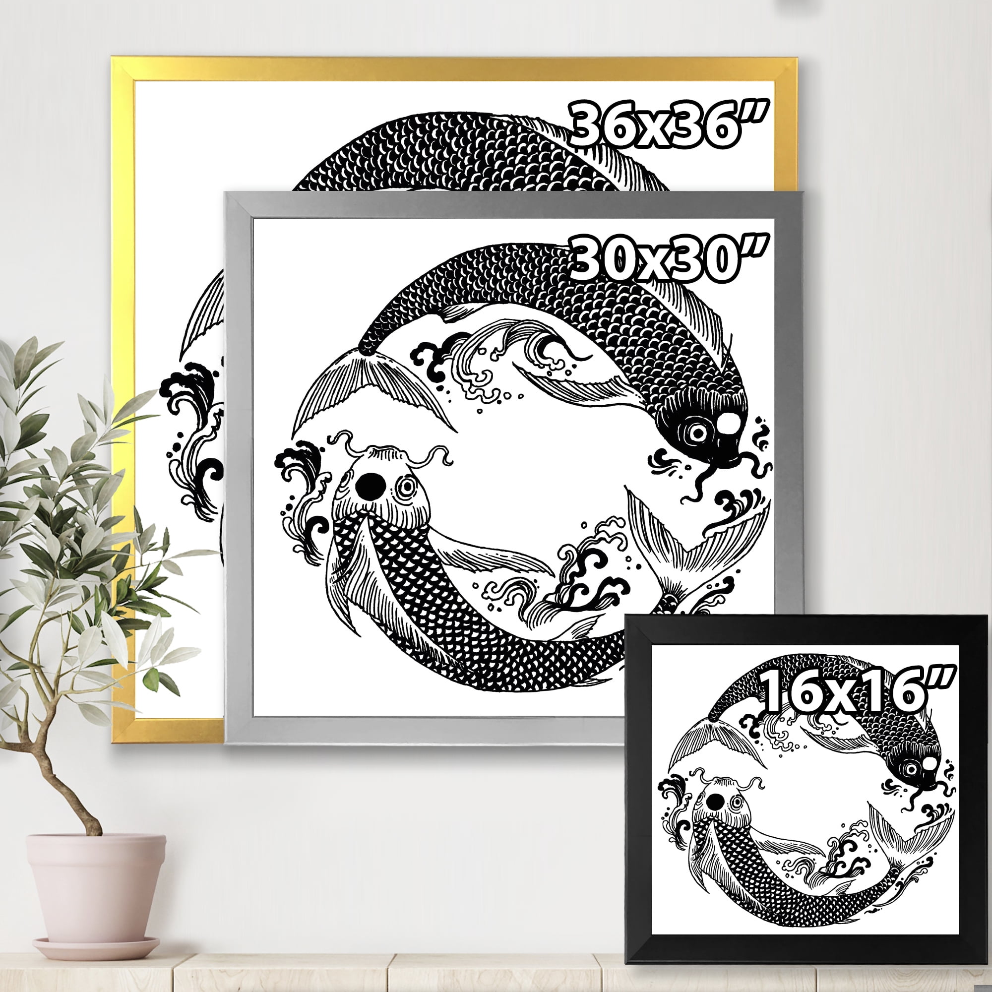 Designart 'China Koi Fish In Chinoiserie Style III' Nautical & Coastal Framed Art Print