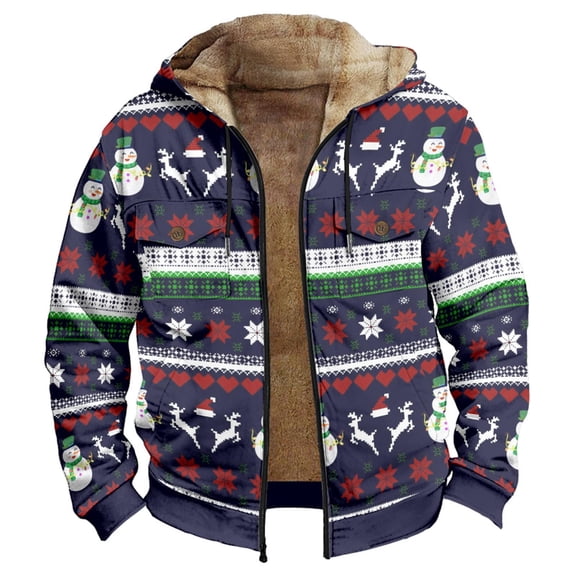 Christmas Winter Men's Hooded Long Sleeve Pocket Plus Size Sweatshirt Jacket Padded Clothing