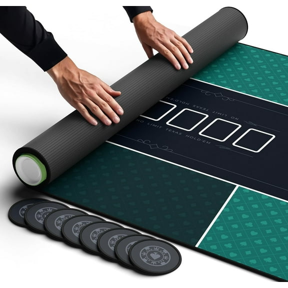 Newverest 70" x 35" Poker Table Top, Foldable Texas Hold'em Mat with 8 Coasters, for Ages 12 