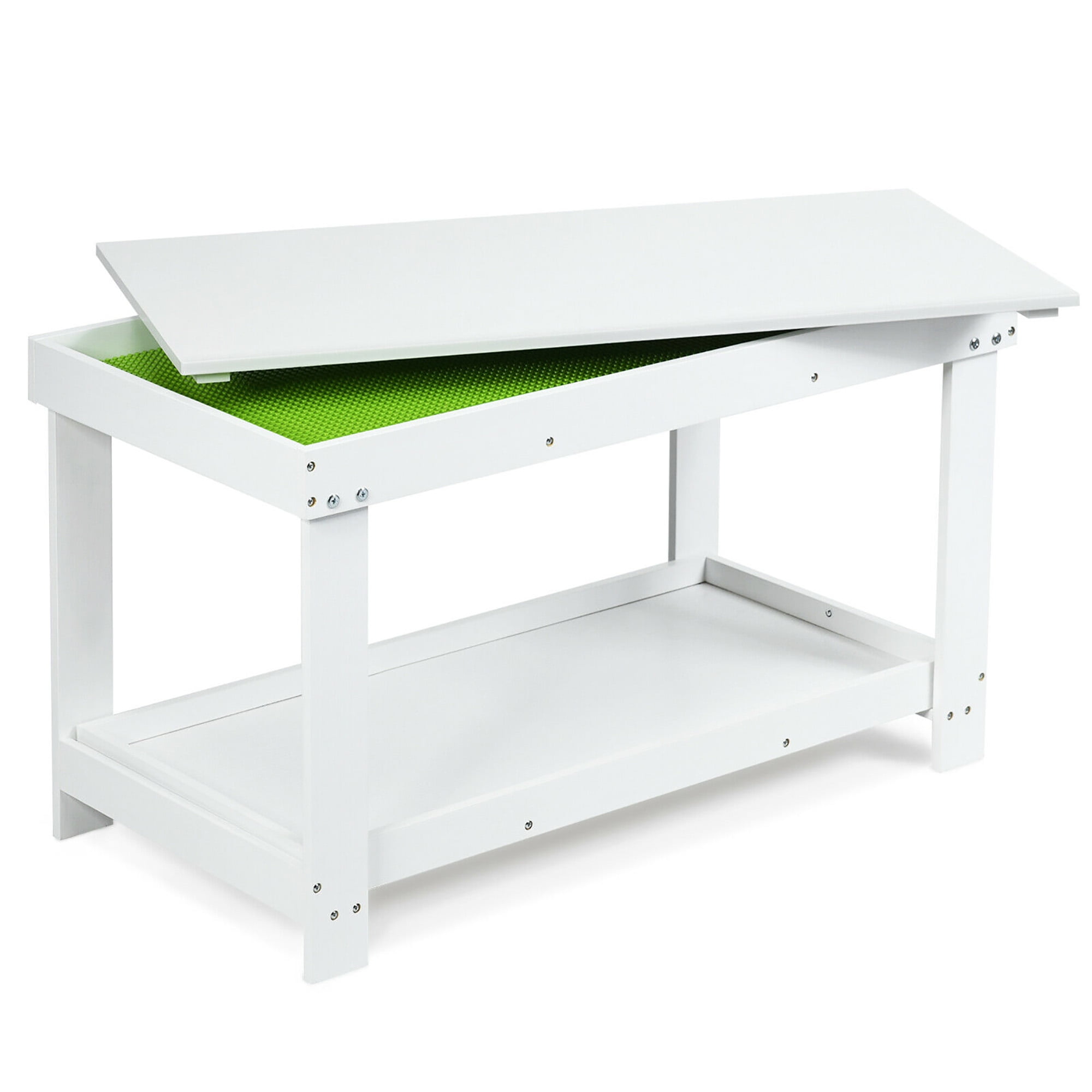 Gymax Solid Wood Block Table Kids Activity Play Table Multifunction W/Storage White