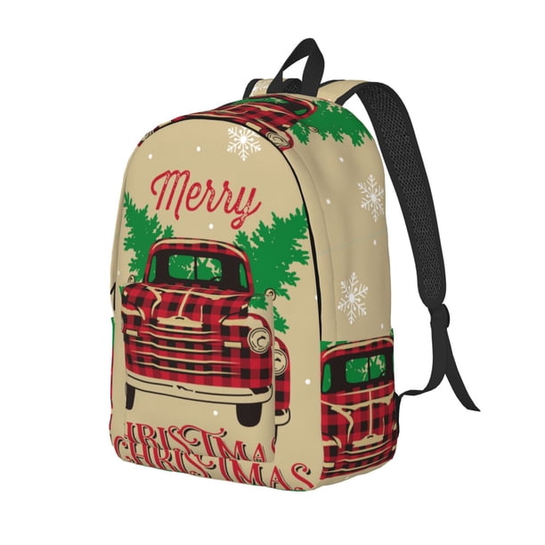 Disketp Christmas Vintage Red Truck Mochila de Lona Estampada, Mochila Escolar de Viaje Ligera para Estudiantes y Portátil-Medium