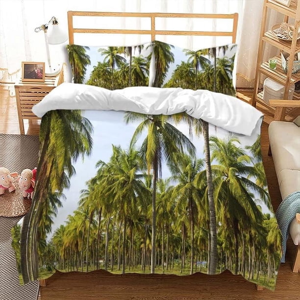 Funda Nórdica 3Pcs Verde Naturaleza Coco Forestal Juegos de Cama con Cremallera