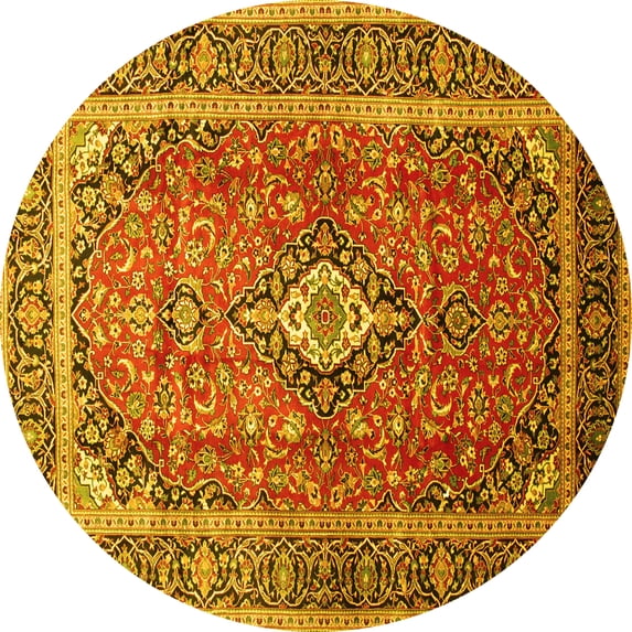 Ahgly Company Indoor Round Medallion Yellow Traditional Area Rugs, 5' Round