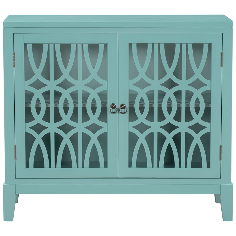 Private Jungle Wood Accent Buffet Sideboard Storage Cabinet with Doors and Adjustable Shelf, Entryway Kitchen Dining Room,40 Inch,Navy Green