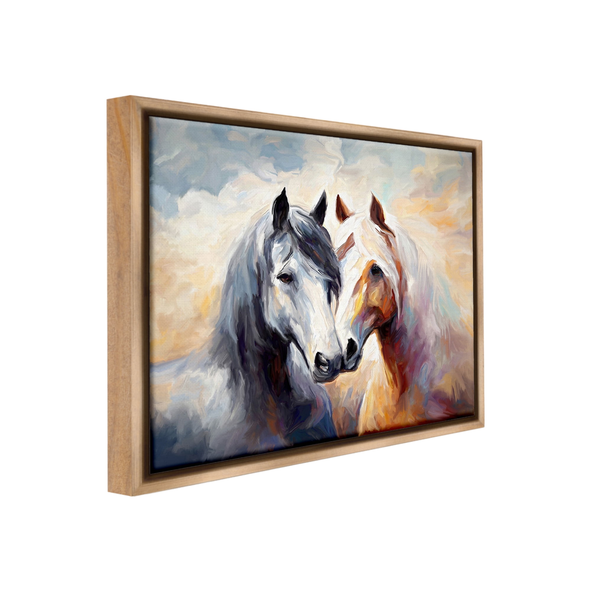 Stupell Industries Horse Pair & Sunrise Animals & Insects Painting Brown Floater Framed Canvas Art Print Wall Art, 31 x 25