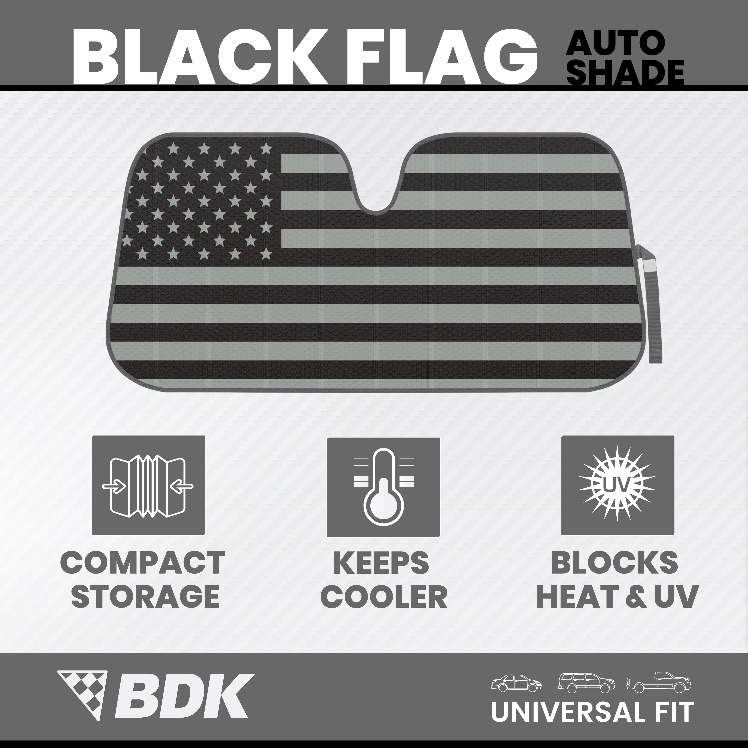 BDK Black & White American Flag Windshield Sun Shade for Car SUV