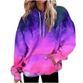 thumbnail image 2 of Oiangi Women's Plus Size Hoodie Fall Long Sleeve Drawstring Tie Dye Sweatshirts Casual Graphic Halloween Pullovers with Pockets Purple 2XL, 2 of 7