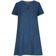 thumbnail image 4 of New V Neck Pleated Pocket Short Sleeved Denim Dress For Women Casual Dress, 4 of 4