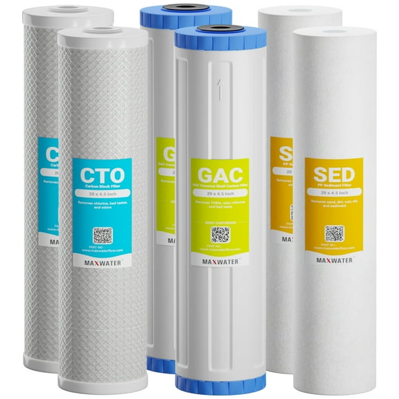 Max Water 20 inch x 4.5 inch, Sediment GAC CTO Reverse Osmosis Replacement Filter Cartridge(2 Each)