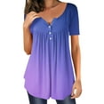 thumbnail image 2 of Giftesty Women's Summer Tapered Round Neck Button Pleated Short Sleeve Top, 2 of 5