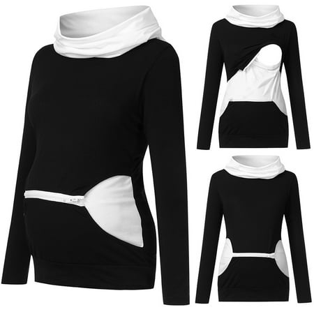 

Fragarn Maternity clothes Women Maternity Long Sleeve Solid Zipper Breastfeeding Sweatshirt Tops