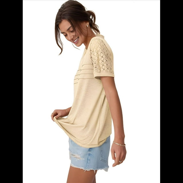 Top Tipo Túnica de Punto con Escote Redondo y Aberturas para Mujer, Color Albaricoque XXL