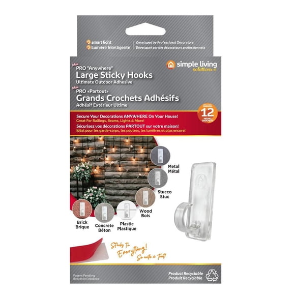 Simple Living Solution's Max Pro Sticky Hooks 12-Count Seasonal Light Strand Adhesive Plastic Clips - Clear