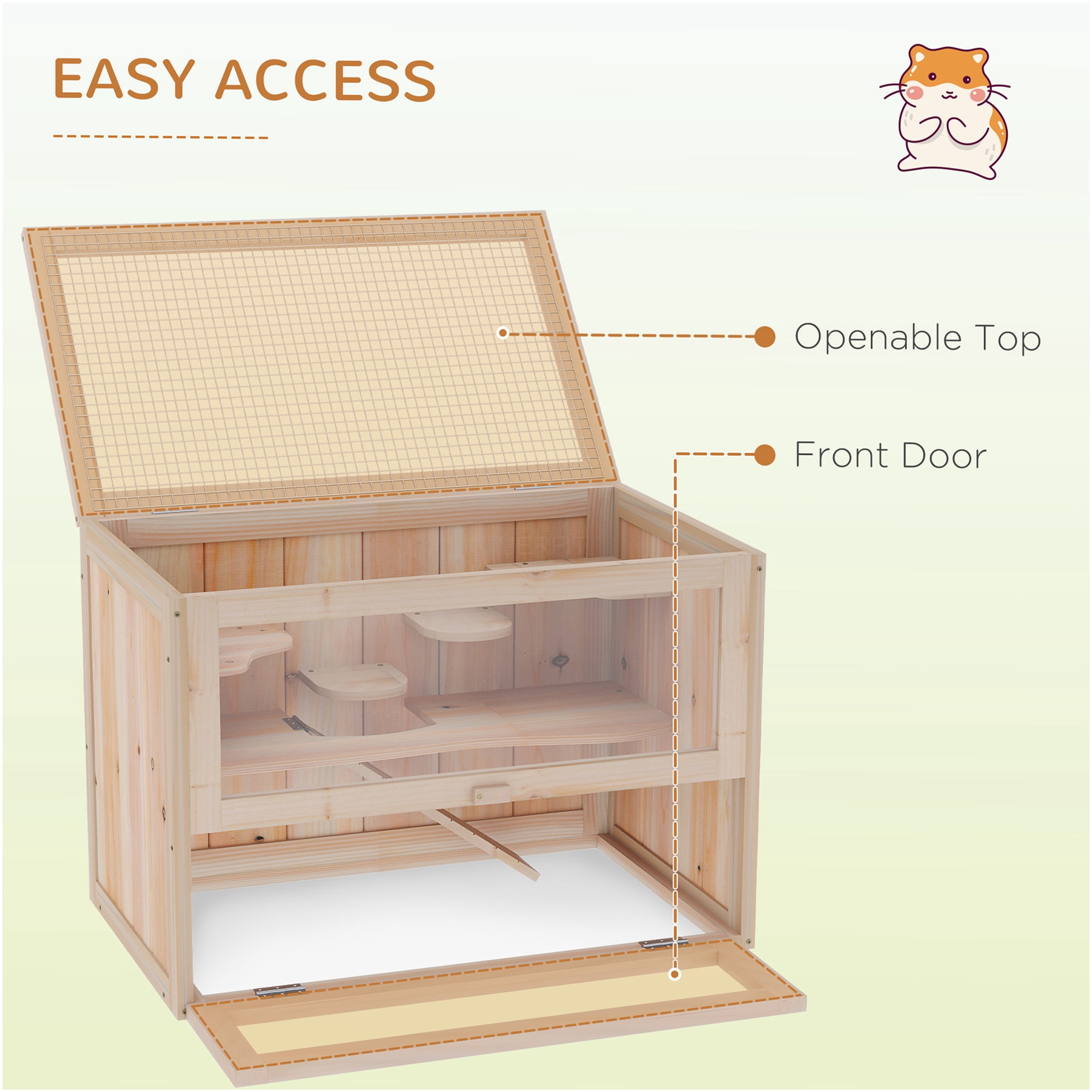 JERFIT 2-Tier Wooden Hamster Cage with Ramp, Openable Mesh Top & Front Door, Small Animal Habitat for Mice, Rats, Gerbils, Chinchillas, Guinea Pigs