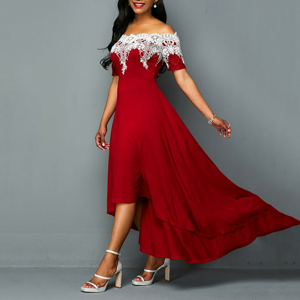Red off the shoulder high hotsell low dress