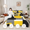 thumbnail image 3 of Homewish Yellow Patchwork Block Queen Comforter Set,Modern Abstract Art Comforter Sets Queen,Black Reversible,3pcs,1 Comforter and 2 Pillowcases, 3 of 7