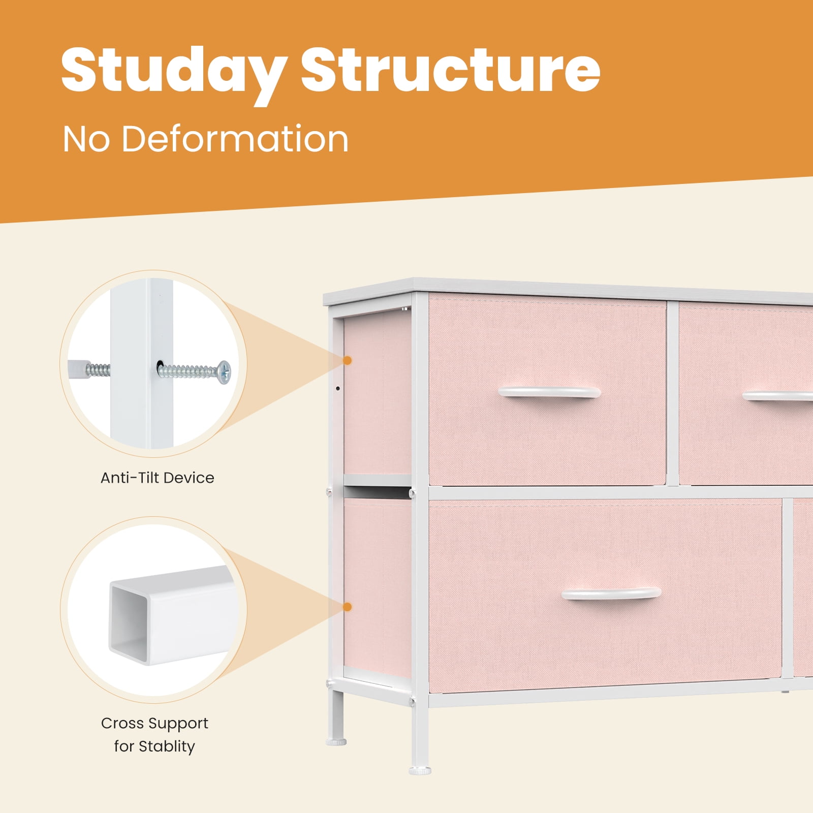edx 5 Drawers Fabric Dresser for Bedroom, Drawer Organizer Storage Cabinet for Closet, Clothes, TV Stand, Pink