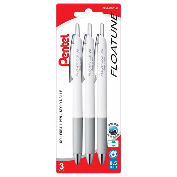 Pentel Floatune Retractable Rollerball Pen, Fine Point, 0.5mm, Blue Ink, pack of 3