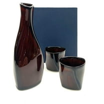 4678, Porcelain Sake Set Authentic Japanese Saki Set Sake decanter and Saki Cups Set, Made in Japan (Brown Beauty)