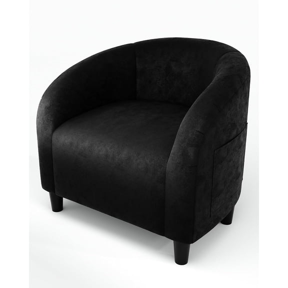 Accent Chair Club Chair Cozy Armrest Upholstered Velvet Barrel Chair with Solid Legs for Living Room Bedroom Study Waiting Room(Black)