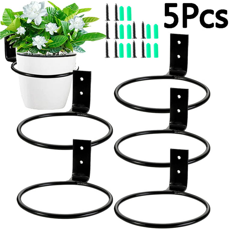 Elbourn 4 Inch Flower Pot Holder Ring,5PCS Wall Mounted Metal Planter Pot  Ring Plant Hooks Hangers for Balcony Garden Decoration