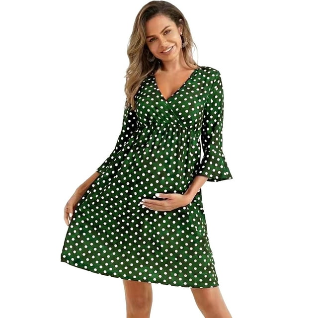 RXMEKW Robe de Maternité à Manches Trois-Quarts pour Femmes, Couche de Base à Col en V, Élastique, Bleu Marine