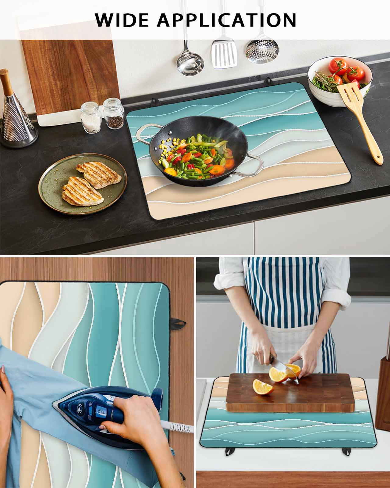 nqOlkjepod Large Induction Cooktop Protector Mat 36"x21", Turquoise Stove Top Covers for Electric Stove, Ocean Wave Stripes Modern Abstract Beach Stove Burner Cover Mats, Glass Top Stove Cover